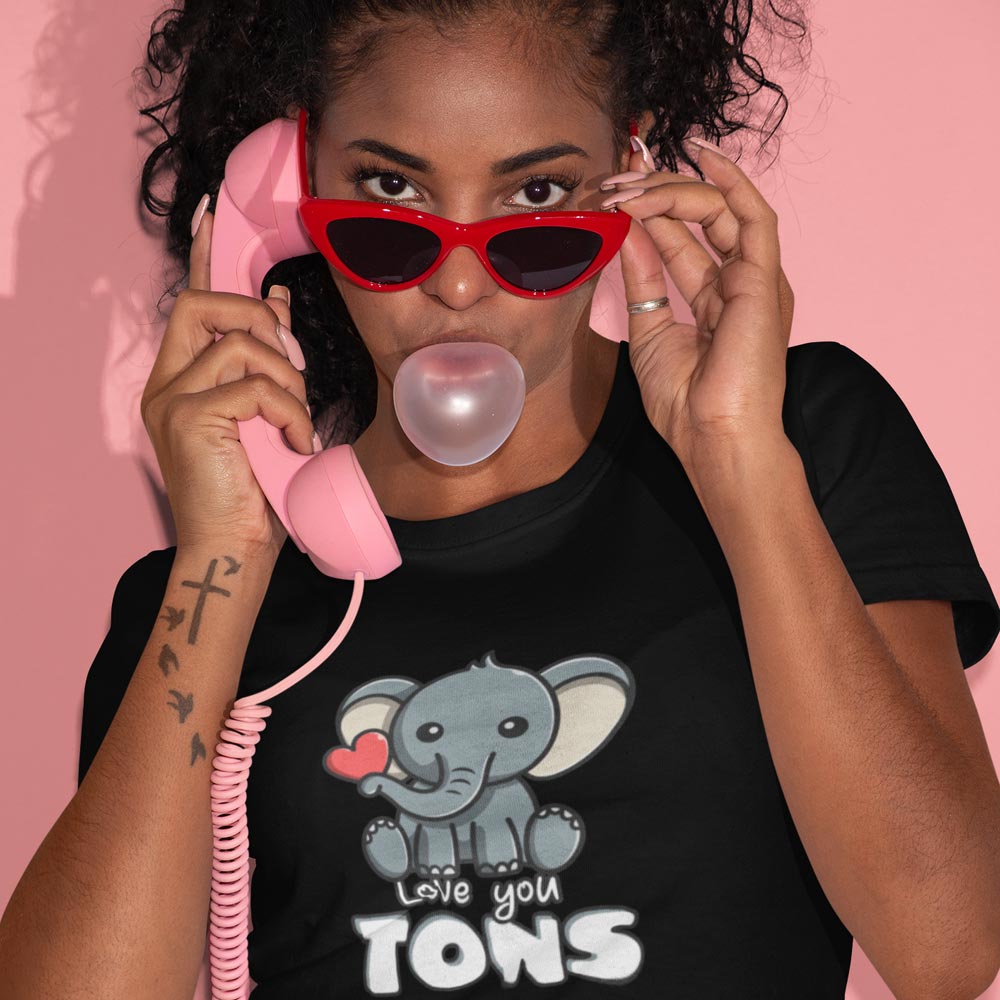 Pure Cotton Bio-Washed T-Shirt Chest Printed-Valentine's Day - Cute Elephant Love you tons Design-by ZingerTees-Unisex-EL9120273 - Image 3