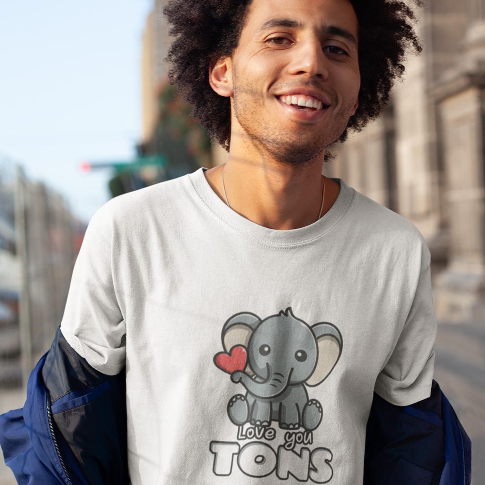 Pure Cotton Bio-Washed T-Shirt Chest Printed-Valentine's Day - Cute Elephant Love you tons Design-by ZingerTees-Unisex-EL9120273 - Image 4