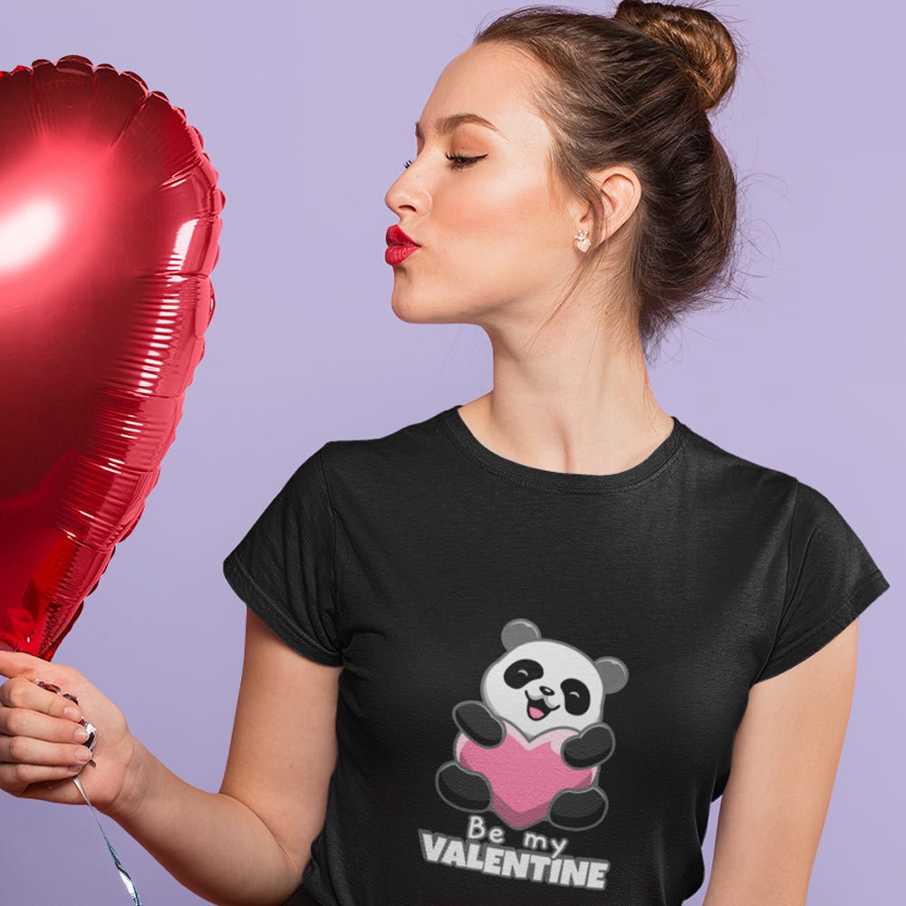 Pure Cotton Bio-Washed T-Shirt Chest Printed-Valentine's Day - Cute Panda Be My Valentine Design-by ZingerTees-Unisex-EL9120274 - Image 3