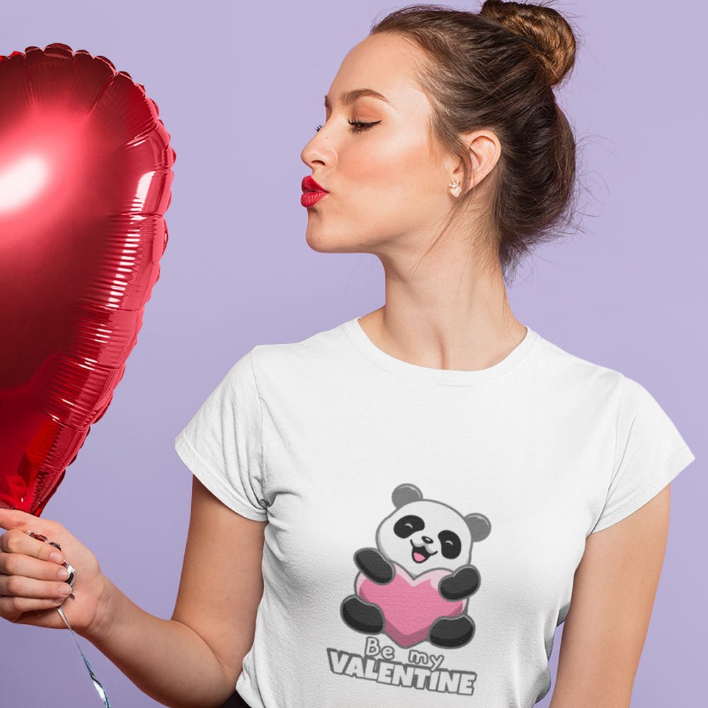 Pure Cotton Bio-Washed T-Shirt Chest Printed-Valentine's Day - Cute Panda Be My Valentine Design-by ZingerTees-Unisex-EL9120274