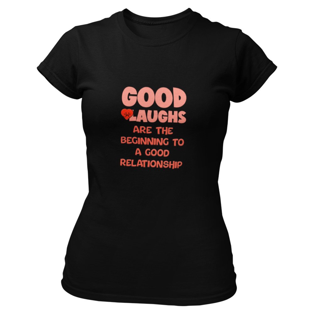 Pure Cotton Bio-Washed T-Shirt Chest Printed-Valentine's Day - Good Laughs Begin Good Relationship Design-by ZingerTees-Unisex-EL9120261 - Image 7