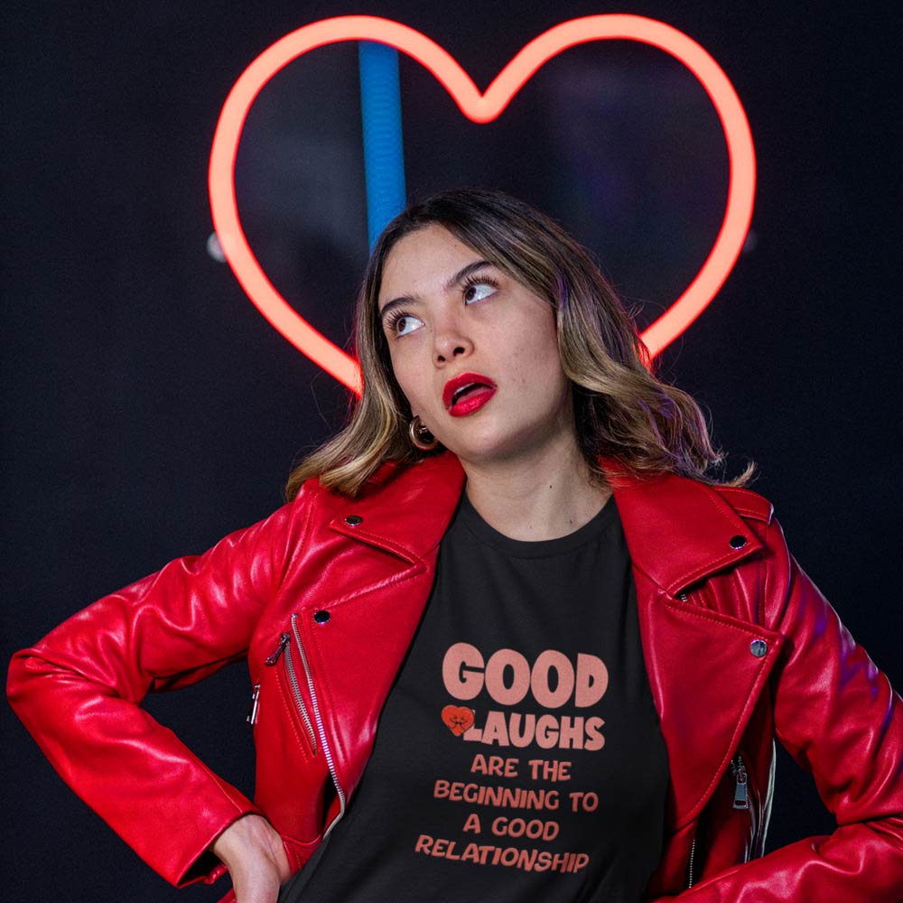 Pure Cotton Bio-Washed T-Shirt Chest Printed-Valentine's Day - Good Laughs Begin Good Relationship Design-by ZingerTees-Unisex-EL9120261 - Image 3