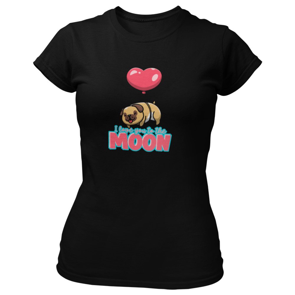 Pure Cotton Bio-Washed T-Shirt Chest Printed-Valentine's Day - Cute Pug Love You To The Moon Design-by ZingerTees-Unisex-EL9120277 - Image 7