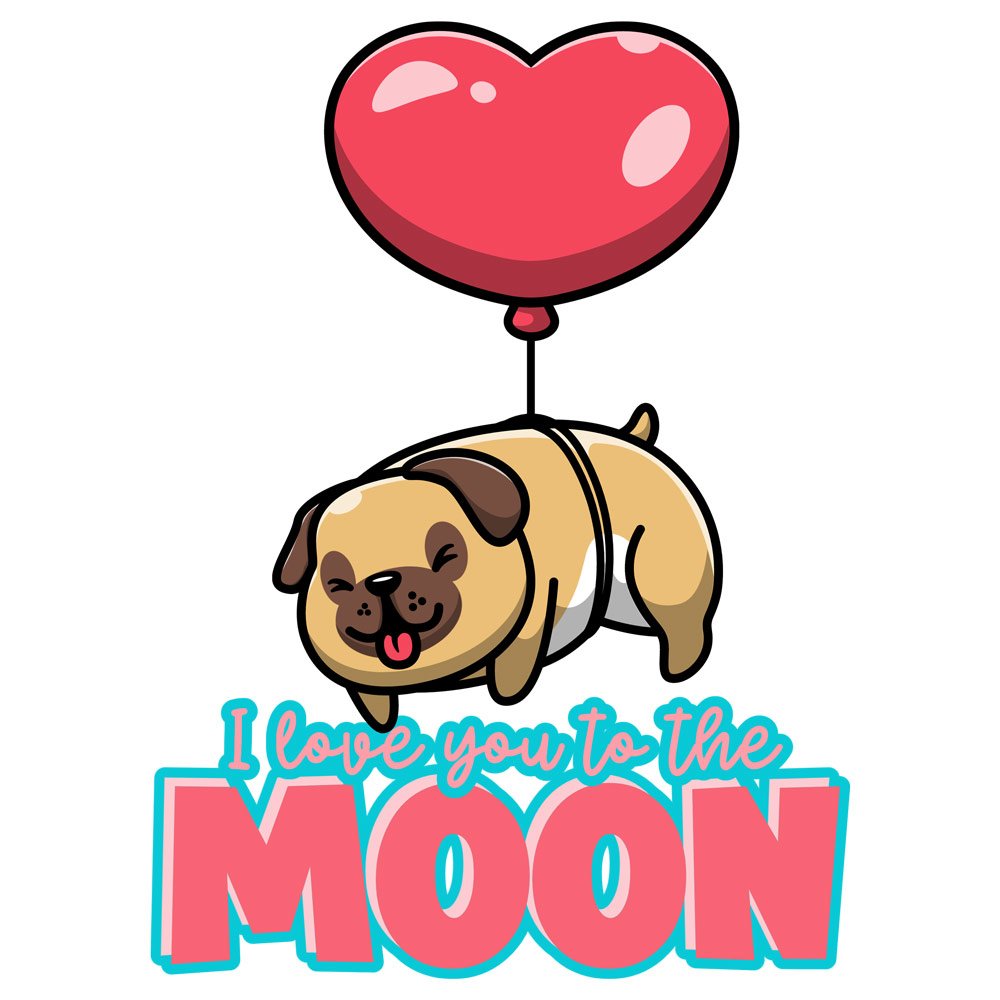 Pure Cotton Bio-Washed T-Shirt Chest Printed-Valentine's Day - Cute Pug Love You To The Moon Design-by ZingerTees-Unisex-EL9120277 - Image 9