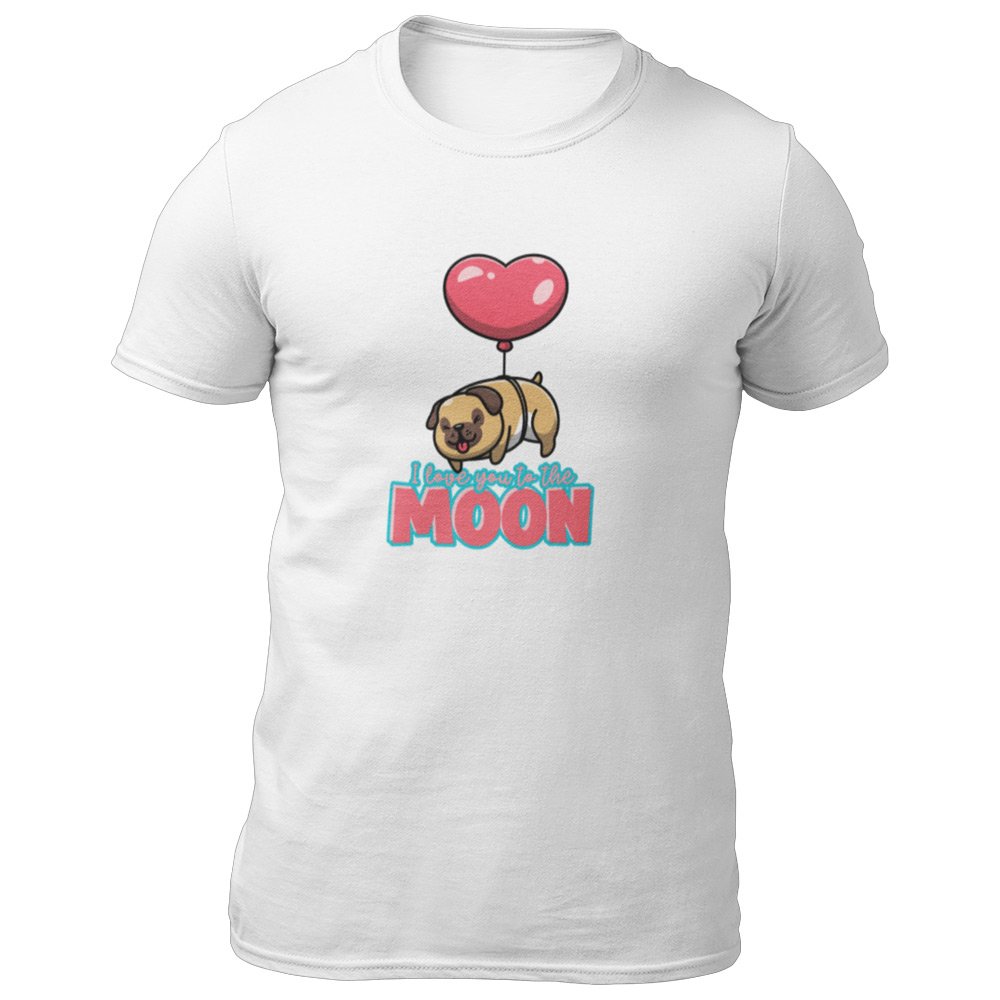 Pure Cotton Bio-Washed T-Shirt Chest Printed-Valentine's Day - Cute Pug Love You To The Moon Design-by ZingerTees-Unisex-EL9120277 - Image 6