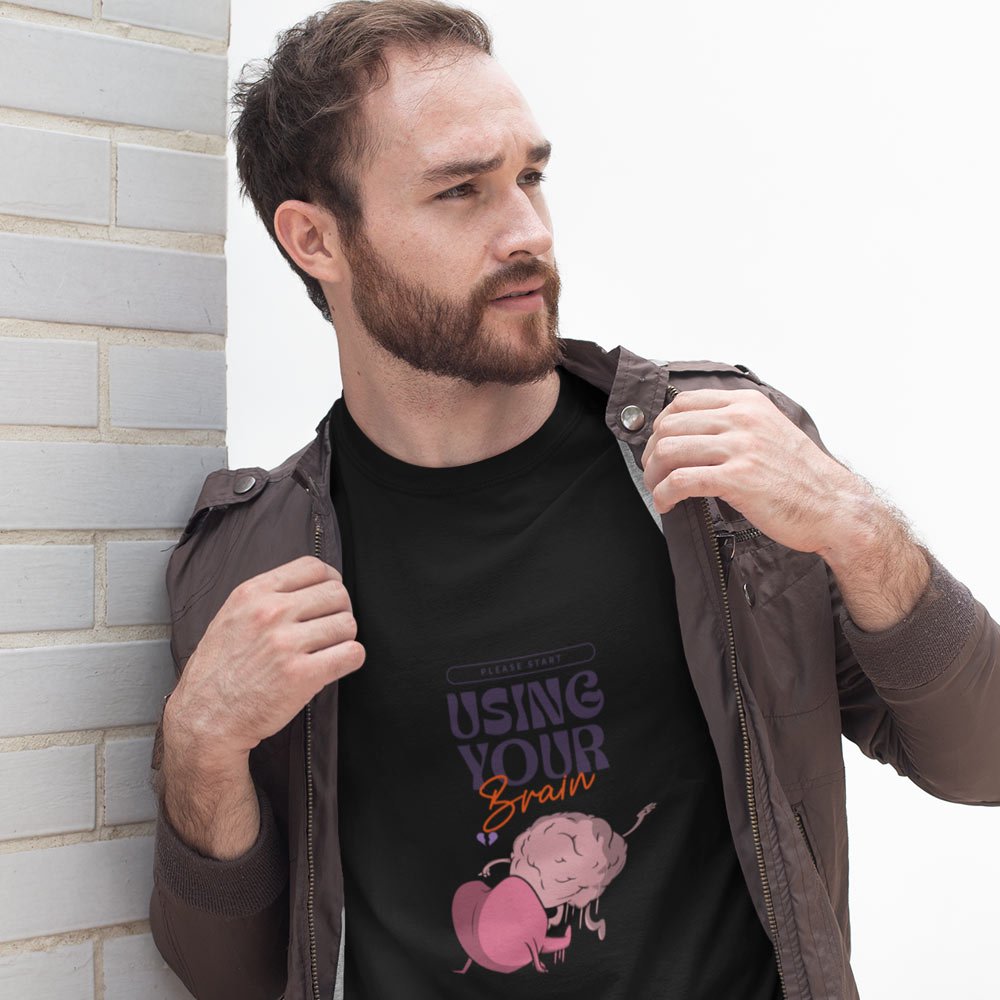 Pure Cotton Bio-Washed T-Shirt Chest Printed-Anti-Valentine's Day - Use Your Brain Design-by ZingerTees-Unisex-EL9120262 - Image 2