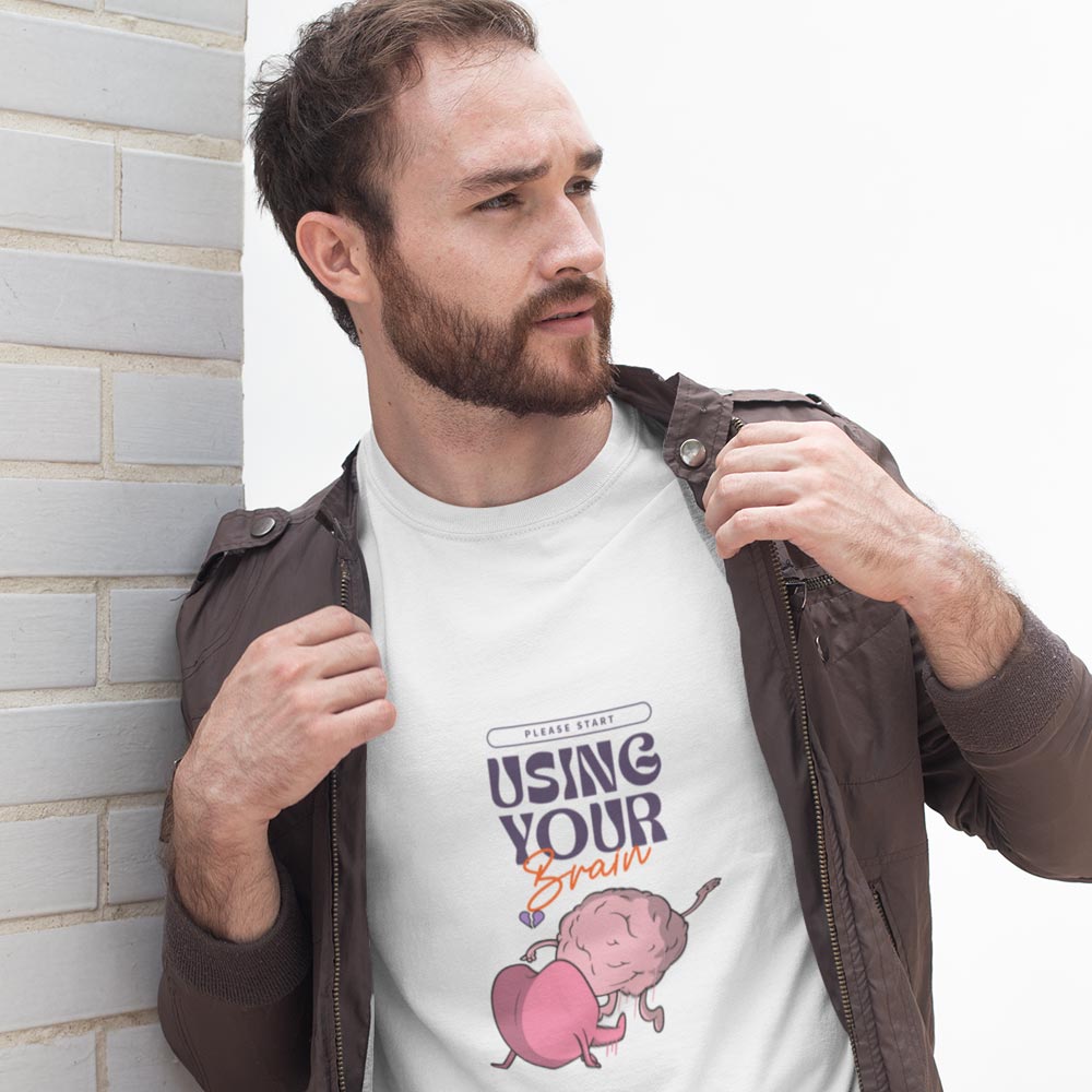 Pure Cotton Bio-Washed T-Shirt Chest Printed-Anti-Valentine's Day - Use Your Brain Design-by ZingerTees-Unisex-EL9120262 - Image 4