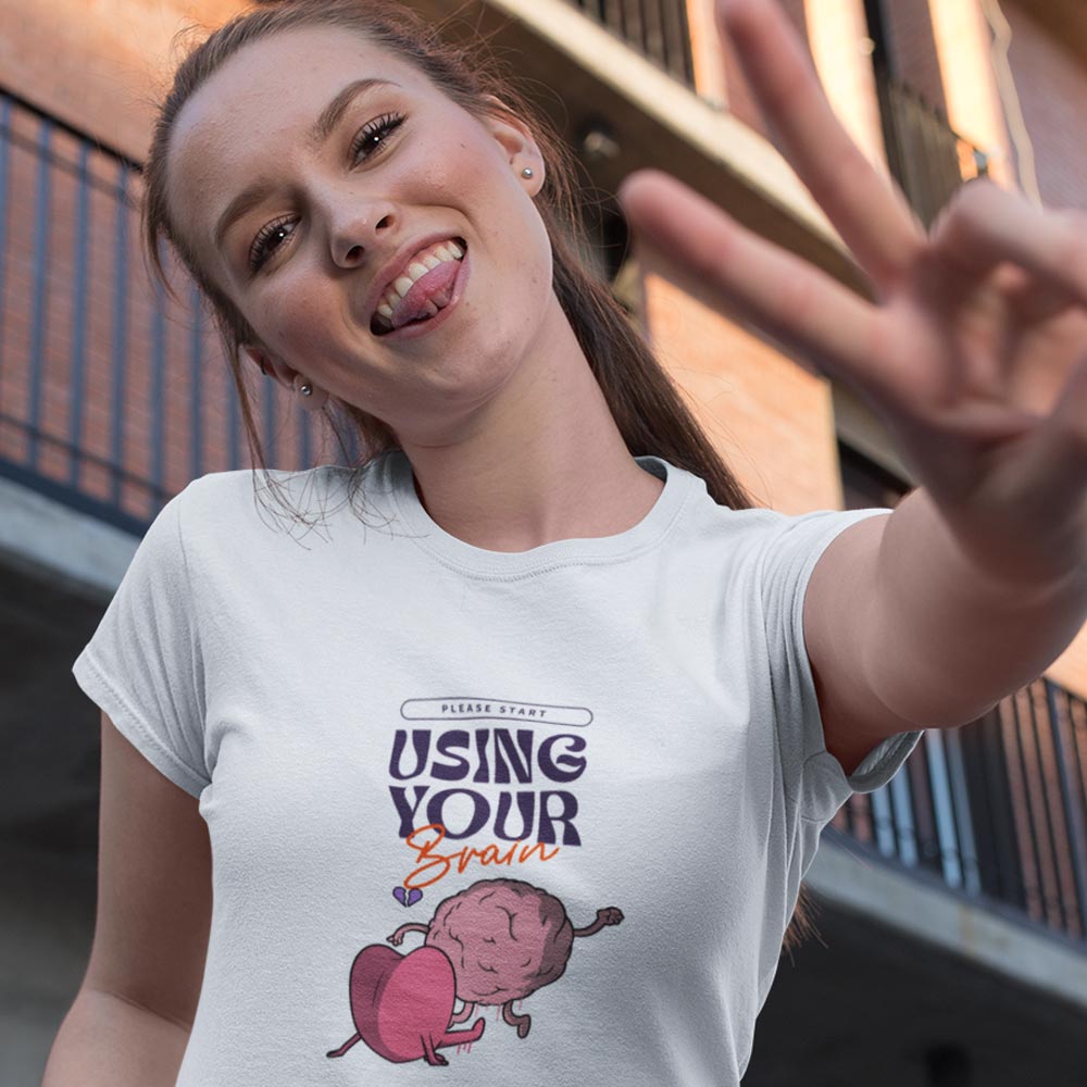 Pure Cotton Bio-Washed T-Shirt Chest Printed-Anti-Valentine's Day - Use Your Brain Design-by ZingerTees-Unisex-EL9120262