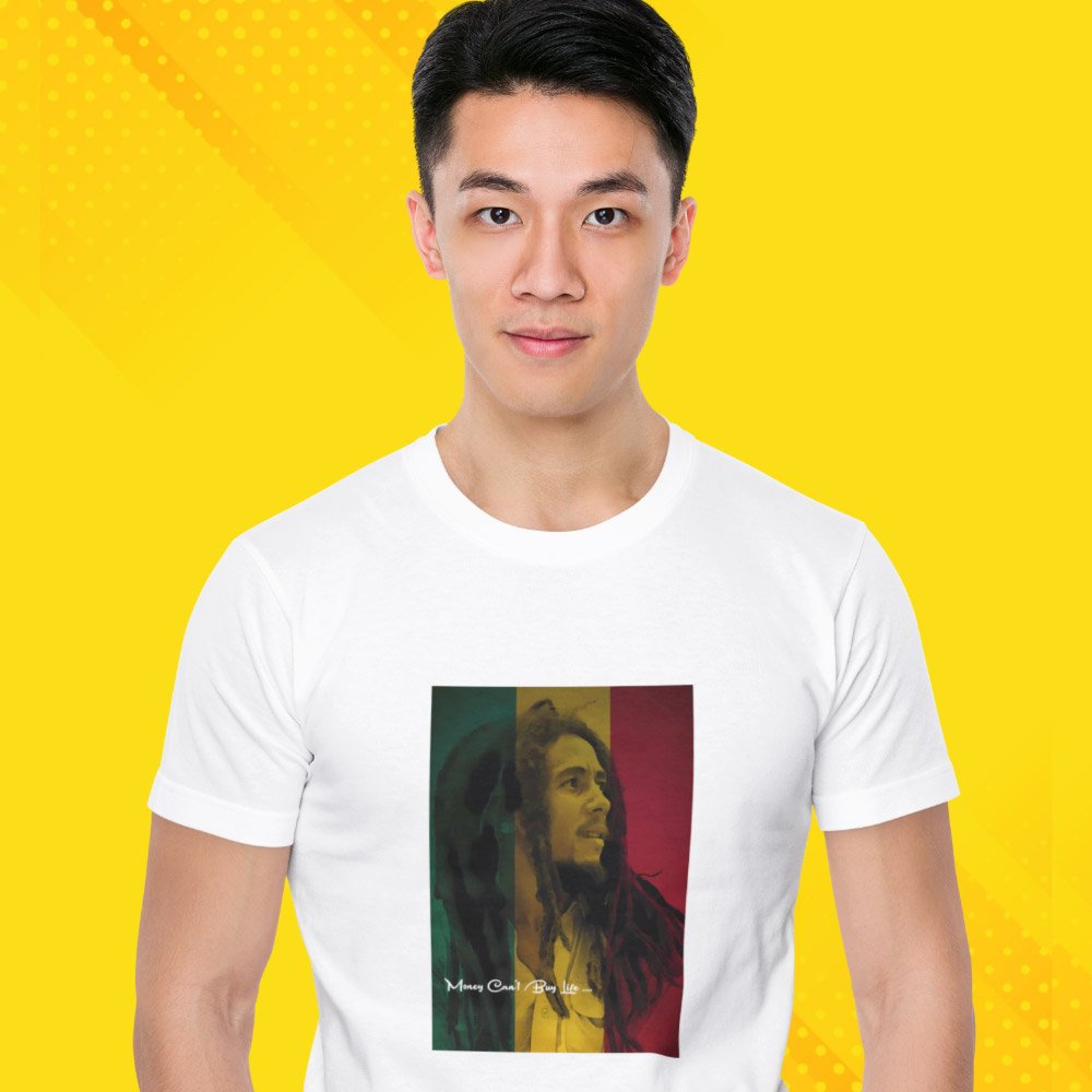 Pure Cotton Bio-Washed T-Shirt Chest Printed-Tribute to Bob Marley-Rock Music Legends-2-by ZingerTees-Unisex-EL9120356 - Image 3