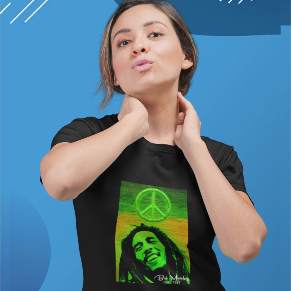 Pure Cotton Bio-Washed T-Shirt Chest Printed-Tribute to Bob Marley-Rock Music Legends-5-by ZingerTees-Unisex-EL9120359 - Image 3