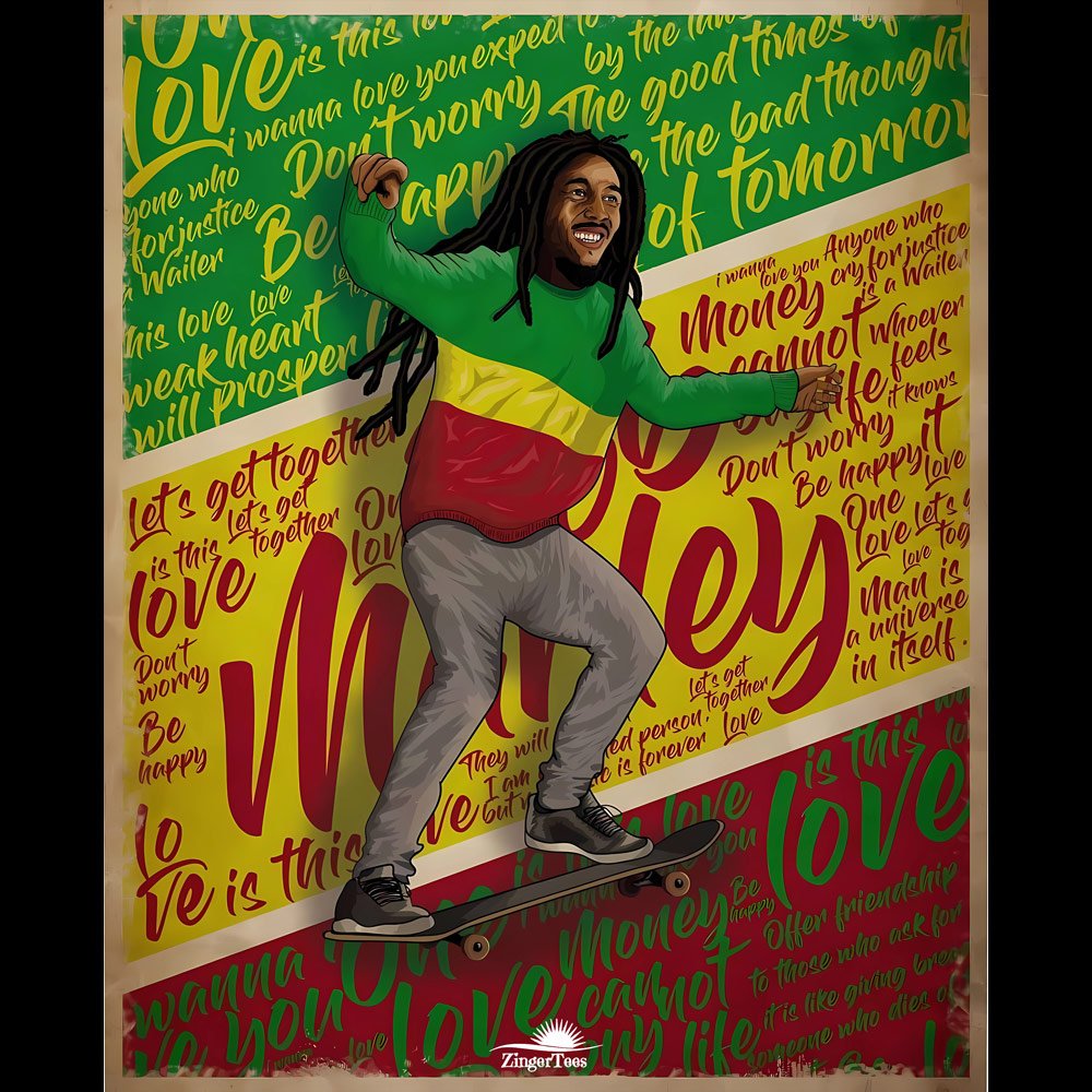 Pure Cotton Bio-Washed T-Shirt Chest Printed-Tribute to Bob Marley-Rock Music Legends-6-by ZingerTees-Unisex-EL9120360 - Image 9