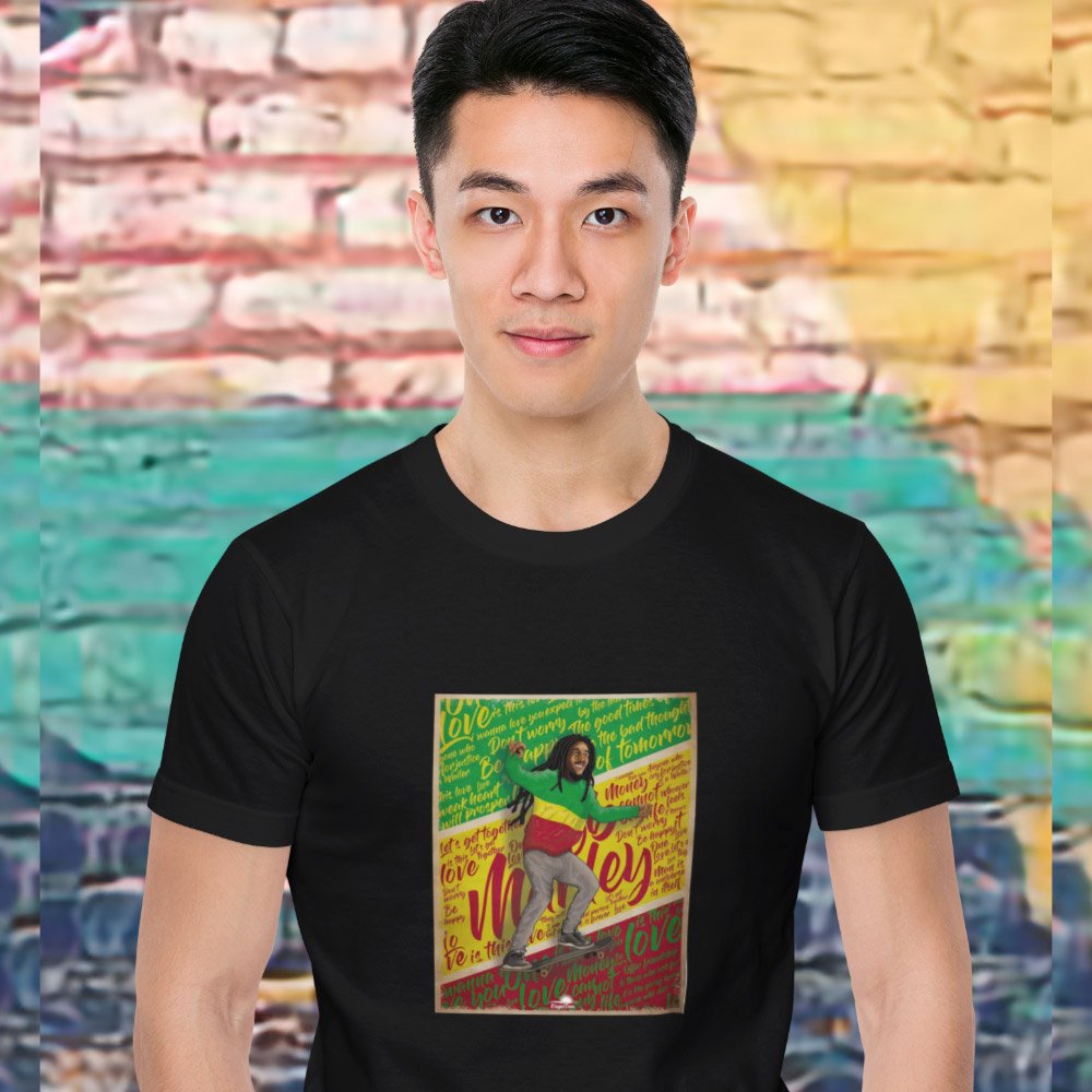 Pure Cotton Bio-Washed T-Shirt Chest Printed-Tribute to Bob Marley-Rock Music Legends-6-by ZingerTees-Unisex-EL9120360