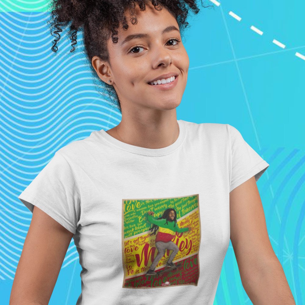 Pure Cotton Bio-Washed T-Shirt Chest Printed-Tribute to Bob Marley-Rock Music Legends-6-by ZingerTees-Unisex-EL9120360 - Image 2