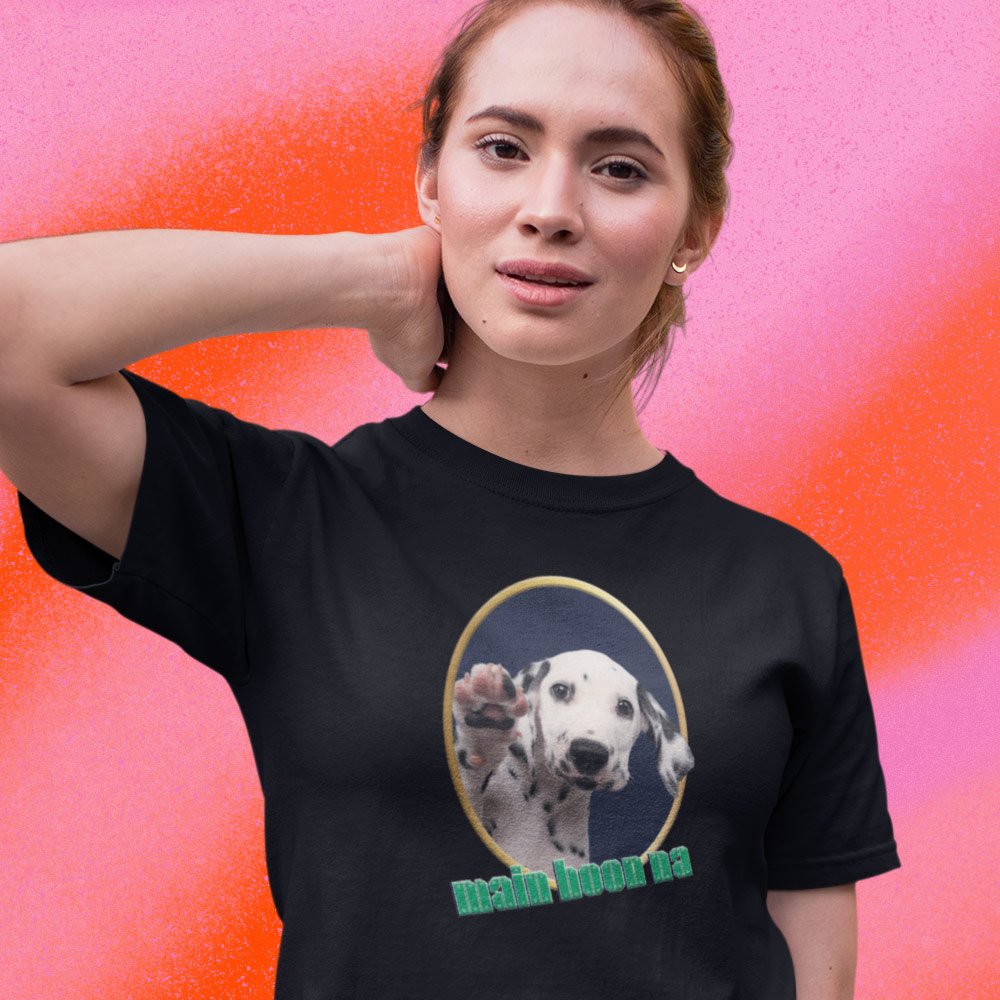 Pure Cotton Bio-Washed T-Shirt Chest Printed-Slogan Funny Dog-Main Hoon Na-Design-17-by ZingerTees-Unisex-EL9120468 - Image 3