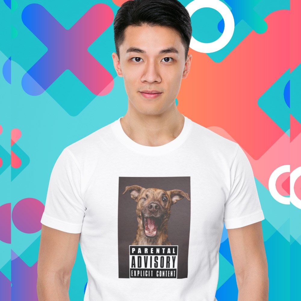 Pure Cotton Bio-Washed T-Shirt Chest Printed-Slogan Funny Dog-Parental Advisory-Design-18-by ZingerTees-Unisex-EL9120469 - Image 3
