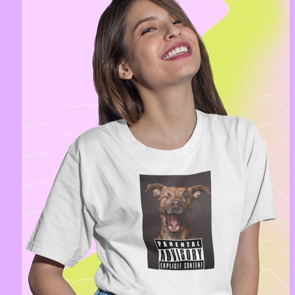 Pure Cotton Bio-Washed T-Shirt Chest Printed-Slogan Funny Dog-Parental Advisory-Design-18-by ZingerTees-Unisex-EL9120469 - Image 2