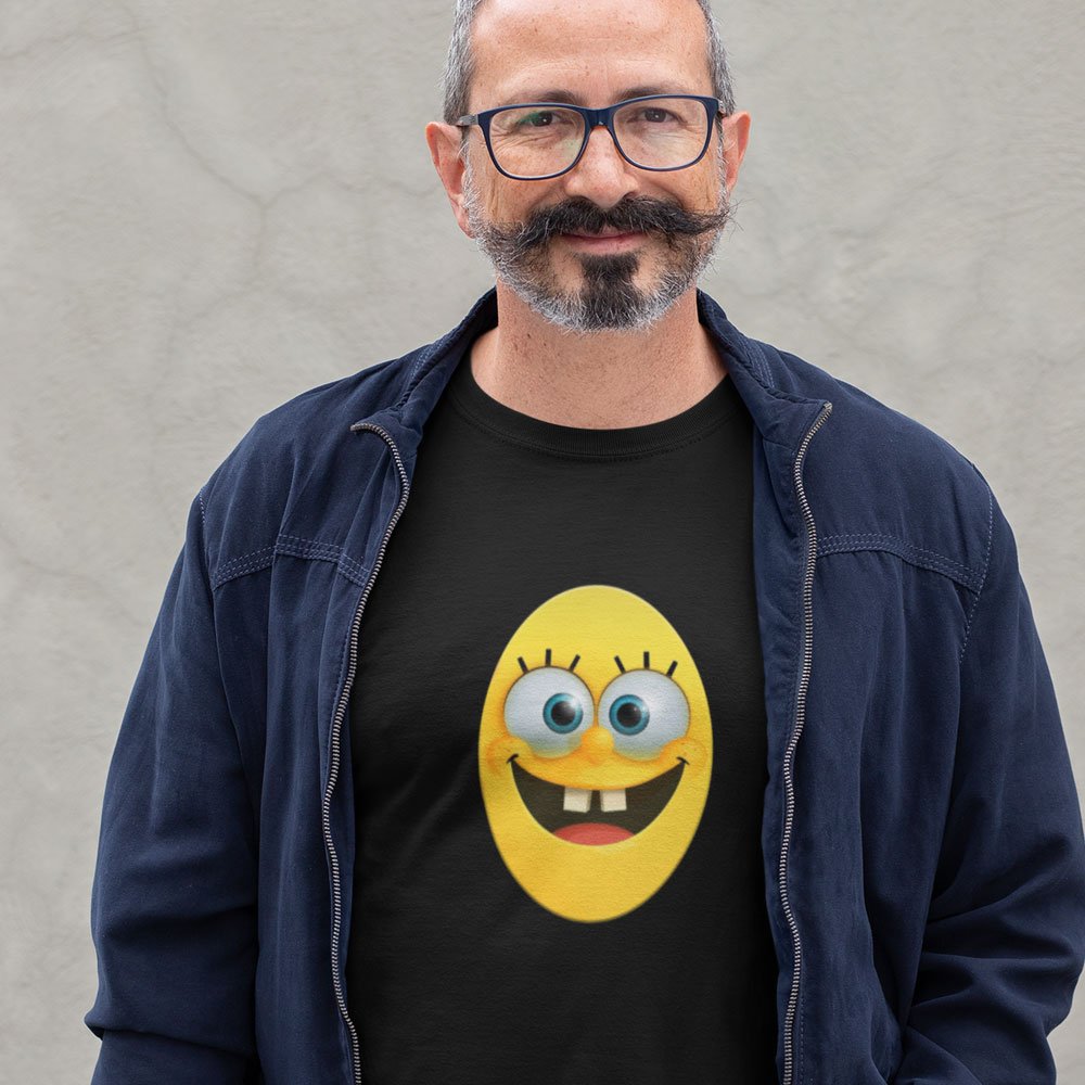 Pure Cotton Bio-Washed T-Shirt Chest Printed-Funny Egg head Emoji Design-9-by ZingerTees-Unisex-EL9120455