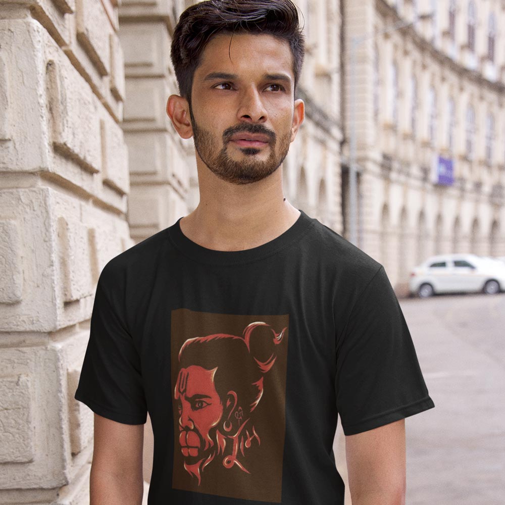 Pure Cotton Bio-Washed T-Shirt Chest Printed-Hindu God Hanuman-Design-6-by ZingerTees-Unisex-EL9120370 - Image 3