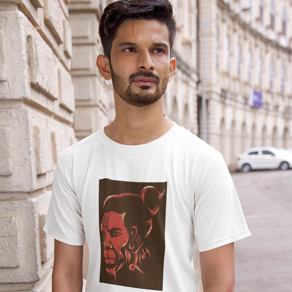 Pure Cotton Bio-Washed T-Shirt Chest Printed-Hindu God Hanuman-Design-6-by ZingerTees-Unisex-EL9120370