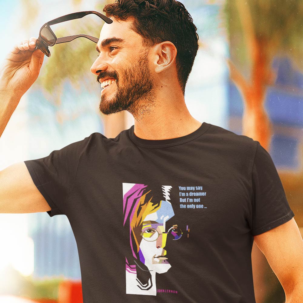 Pure Cotton Bio-Washed T-Shirt Chest Printed-Tribute to John Lennon-Rock Music Legends-1-by ZingerTees-Unisex-EL9120348