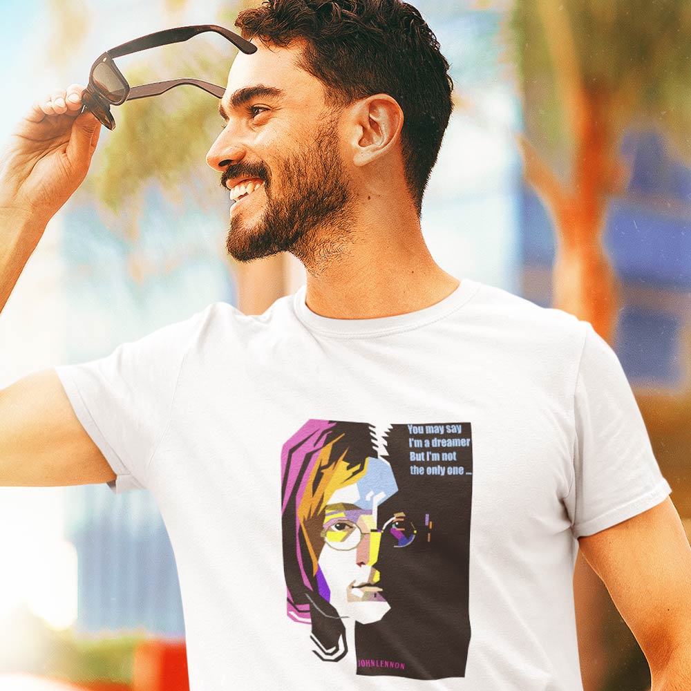 Pure Cotton Bio-Washed T-Shirt Chest Printed-Tribute to John Lennon-Rock Music Legends-1-by ZingerTees-Unisex-EL9120348 - Image 3