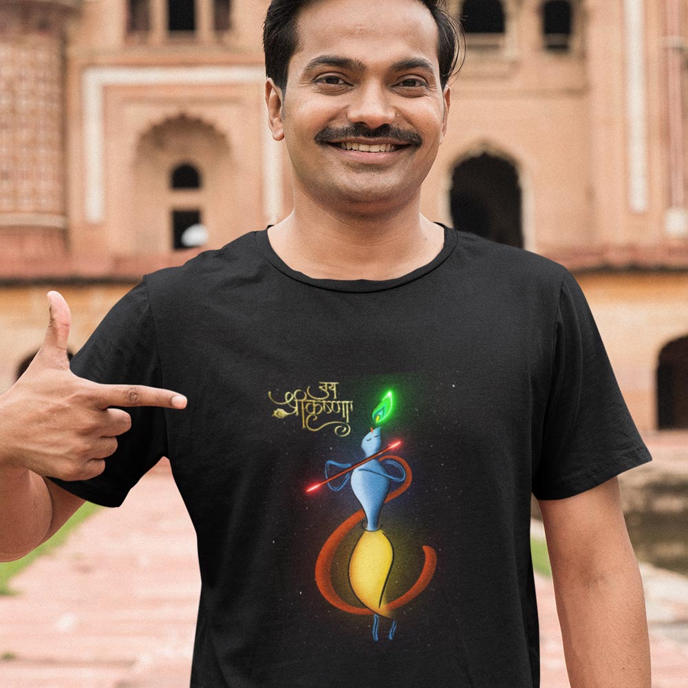 Pure Cotton Bio-Washed T-Shirt Chest Printed-Hindu God Lord Krishna-Design-3-by ZingerTees-Unisex-EL9120441