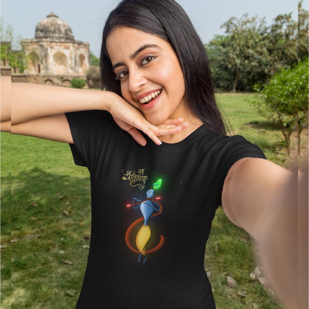 Pure Cotton Bio-Washed T-Shirt Chest Printed-Hindu God Lord Krishna-Design-3-by ZingerTees-Unisex-EL9120441 - Image 4