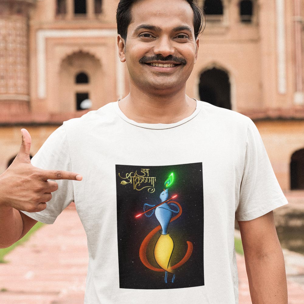 Pure Cotton Bio-Washed T-Shirt Chest Printed-Hindu God Lord Krishna-Design-3-by ZingerTees-Unisex-EL9120441 - Image 3