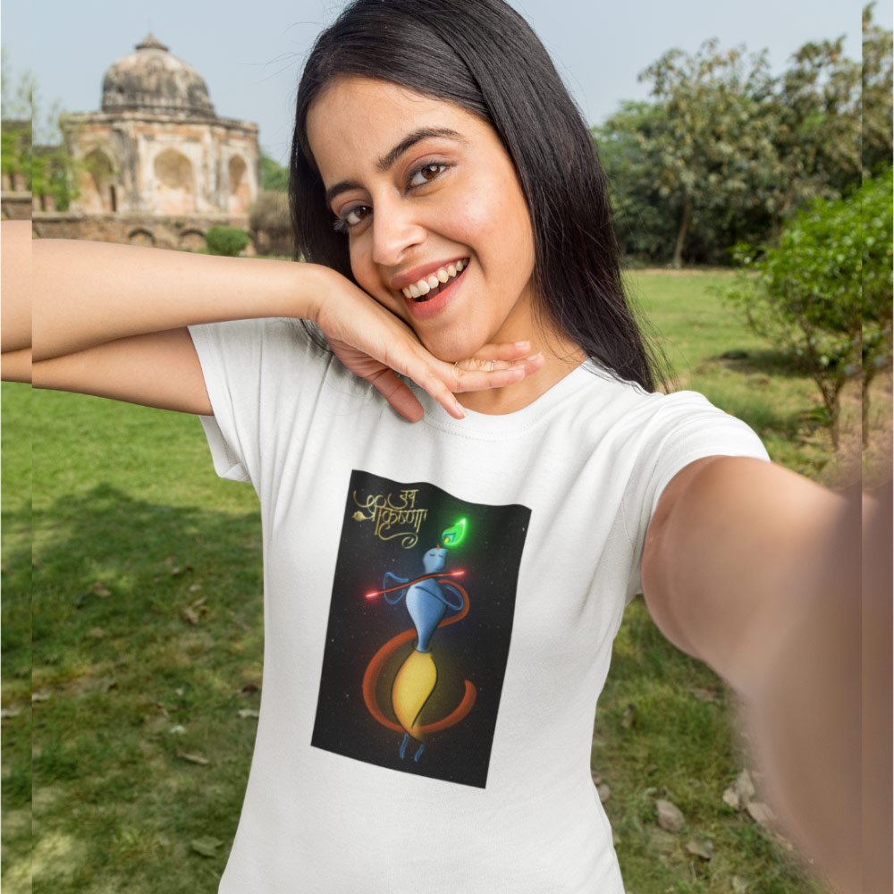 Pure Cotton Bio-Washed T-Shirt Chest Printed-Hindu God Lord Krishna-Design-3-by ZingerTees-Unisex-EL9120441 - Image 2