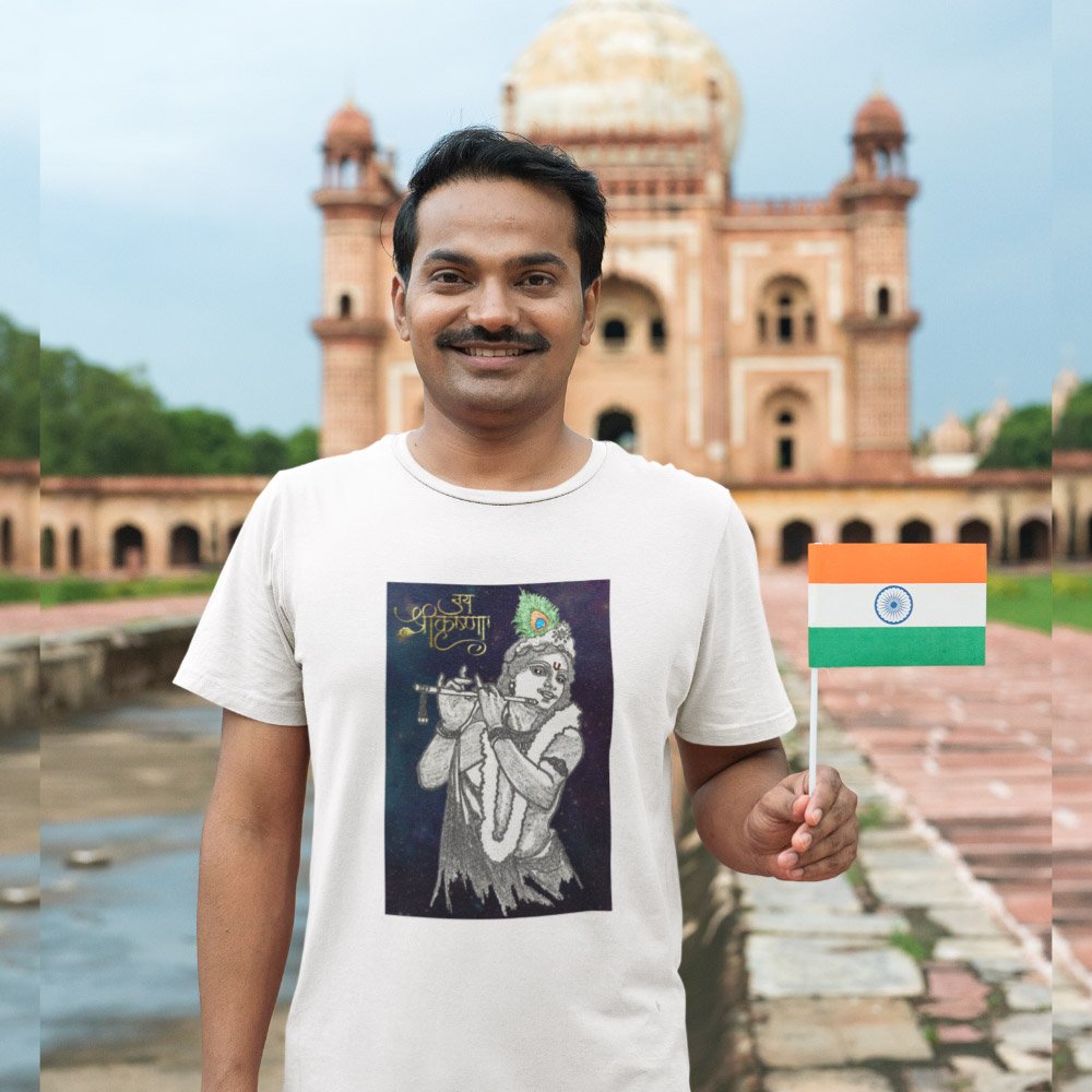 Pure Cotton Bio-Washed T-Shirt Chest Printed-Hindu God Lord Krishna-Design-4-by ZingerTees-Unisex-EL9120442 - Image 2