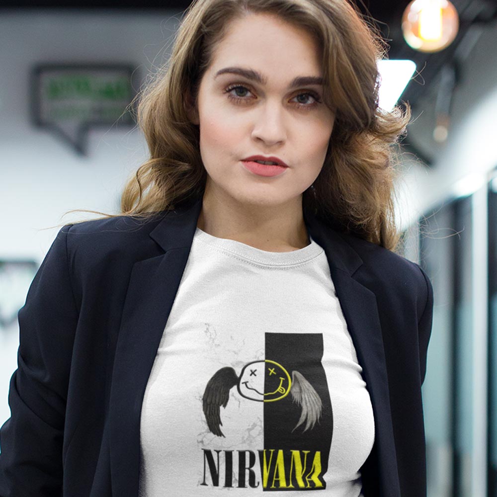 Pure Cotton Bio-Washed T-Shirt Chest Printed-Legends Series - Tribute to Rock Band Nirvana Design No.6-by ZingerTees-Unisex-EL9120328