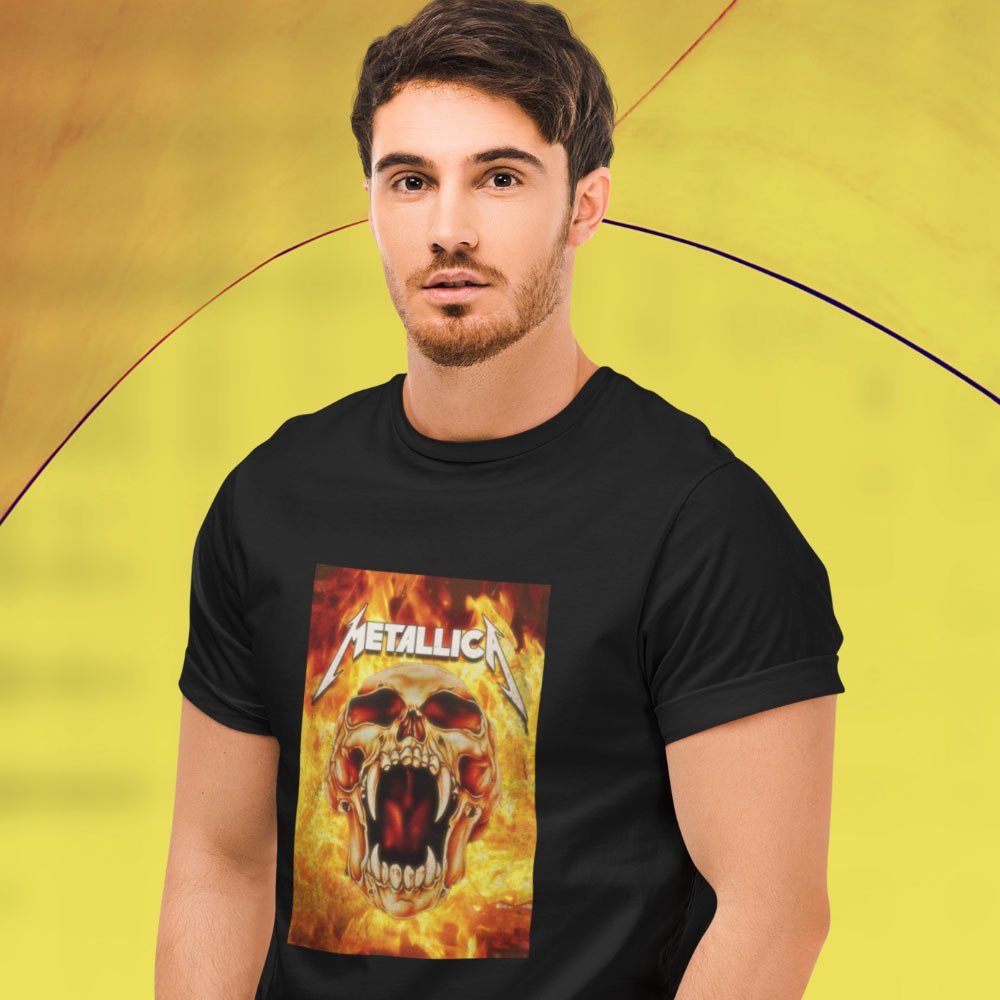 Pure Cotton Bio-Washed T-Shirt Chest Printed-Tribute to Metallica-Rock Music-Design-1-by ZingerTees-Unisex-EL9120479