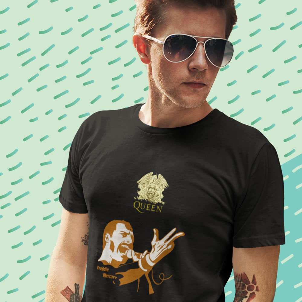 Pure Cotton Bio-Washed T-Shirt Chest Printed-Tribute to Queen-Freddie Mercury-Rock Music-Design-10-by ZingerTees-Unisex-EL9120498 - Image 4