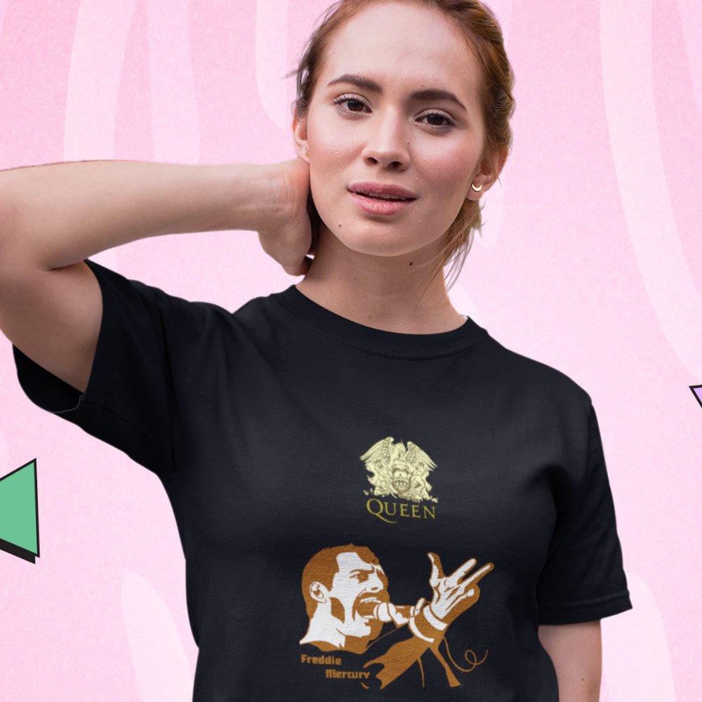 Pure Cotton Bio-Washed T-Shirt Chest Printed-Tribute to Queen-Freddie Mercury-Rock Music-Design-10-by ZingerTees-Unisex-EL9120498