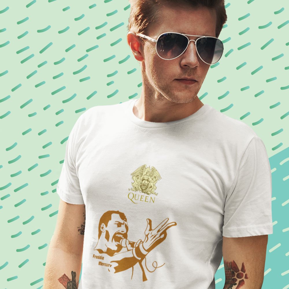 Pure Cotton Bio-Washed T-Shirt Chest Printed-Tribute to Queen-Freddie Mercury-Rock Music-Design-10-by ZingerTees-Unisex-EL9120498 - Image 2