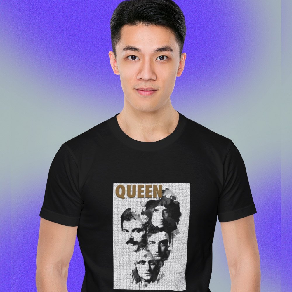 Pure Cotton Bio-Washed T-Shirt Chest Printed-Tribute to Queen-Freddie Mercury-Rock Music-Design-2-by ZingerTees-Unisex-EL9120490 - Image 4