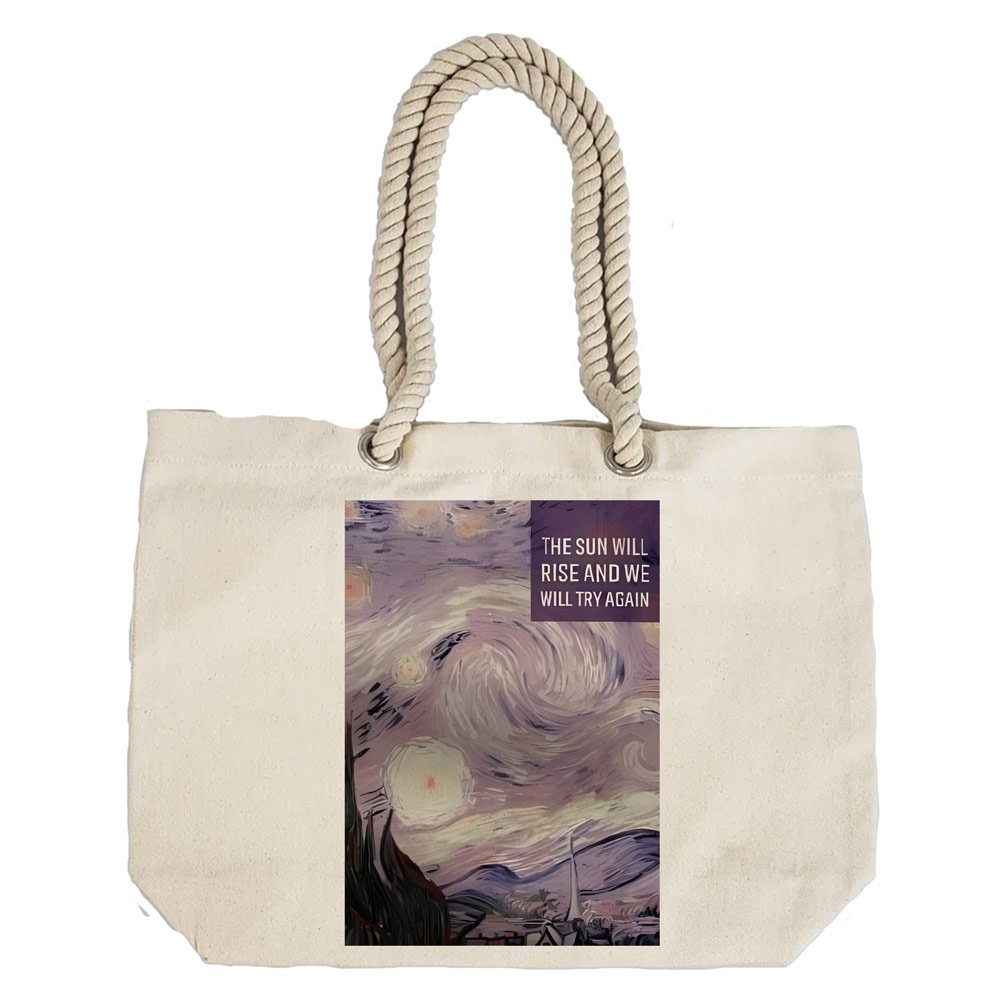 Eco-Friendly Recycled Cotton Canvas Tote Bag - Sun Will Rise And We Will Try Again Design - EL8220175