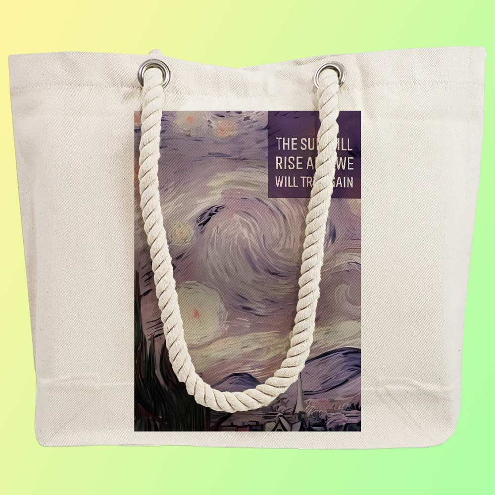 Eco-Friendly Recycled Cotton Canvas Tote Bag - Sun Will Rise And We Will Try Again Design - EL8220175 - Image 2