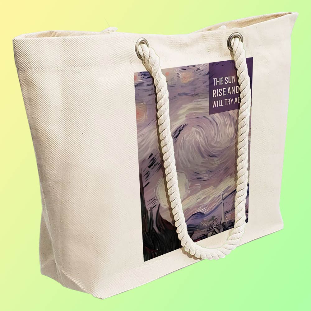 Eco-Friendly Recycled Cotton Canvas Tote Bag - Sun Will Rise And We Will Try Again Design - EL8220175 - Image 3
